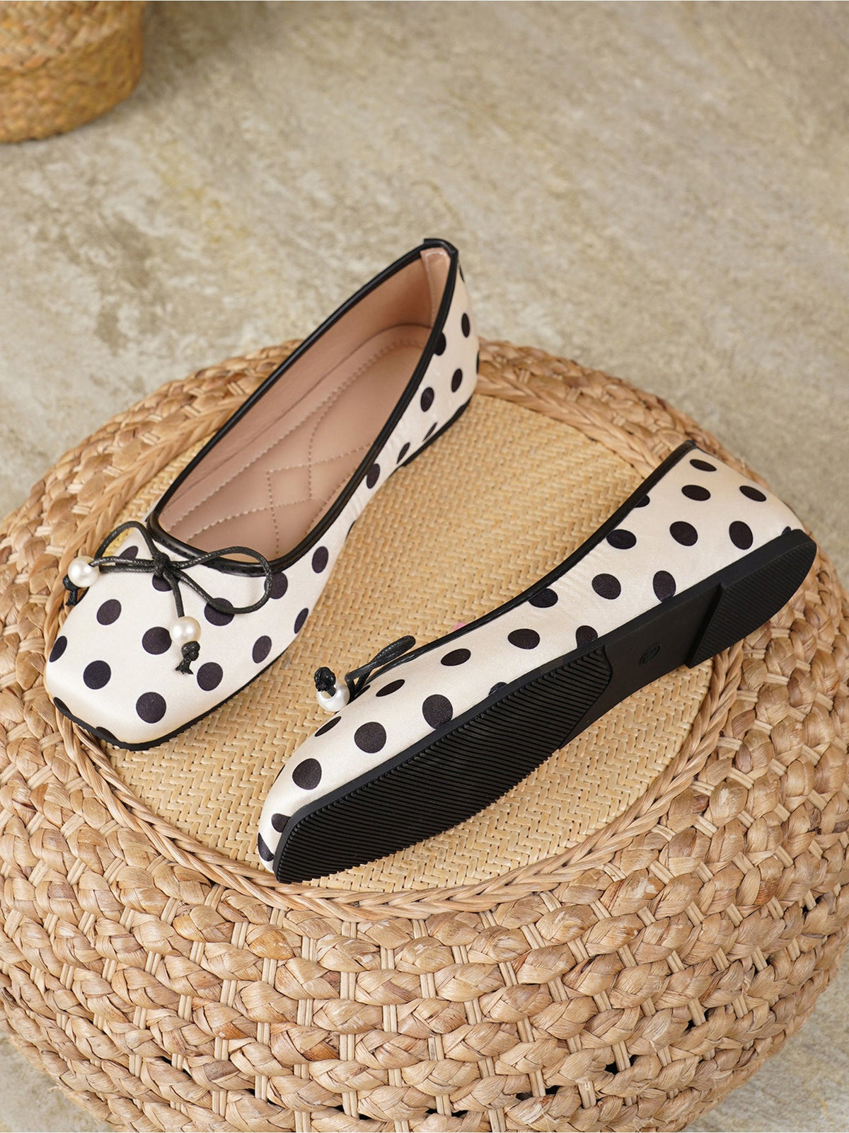 Square Toe Polka Dots Bow Ballerina Ballet Flats