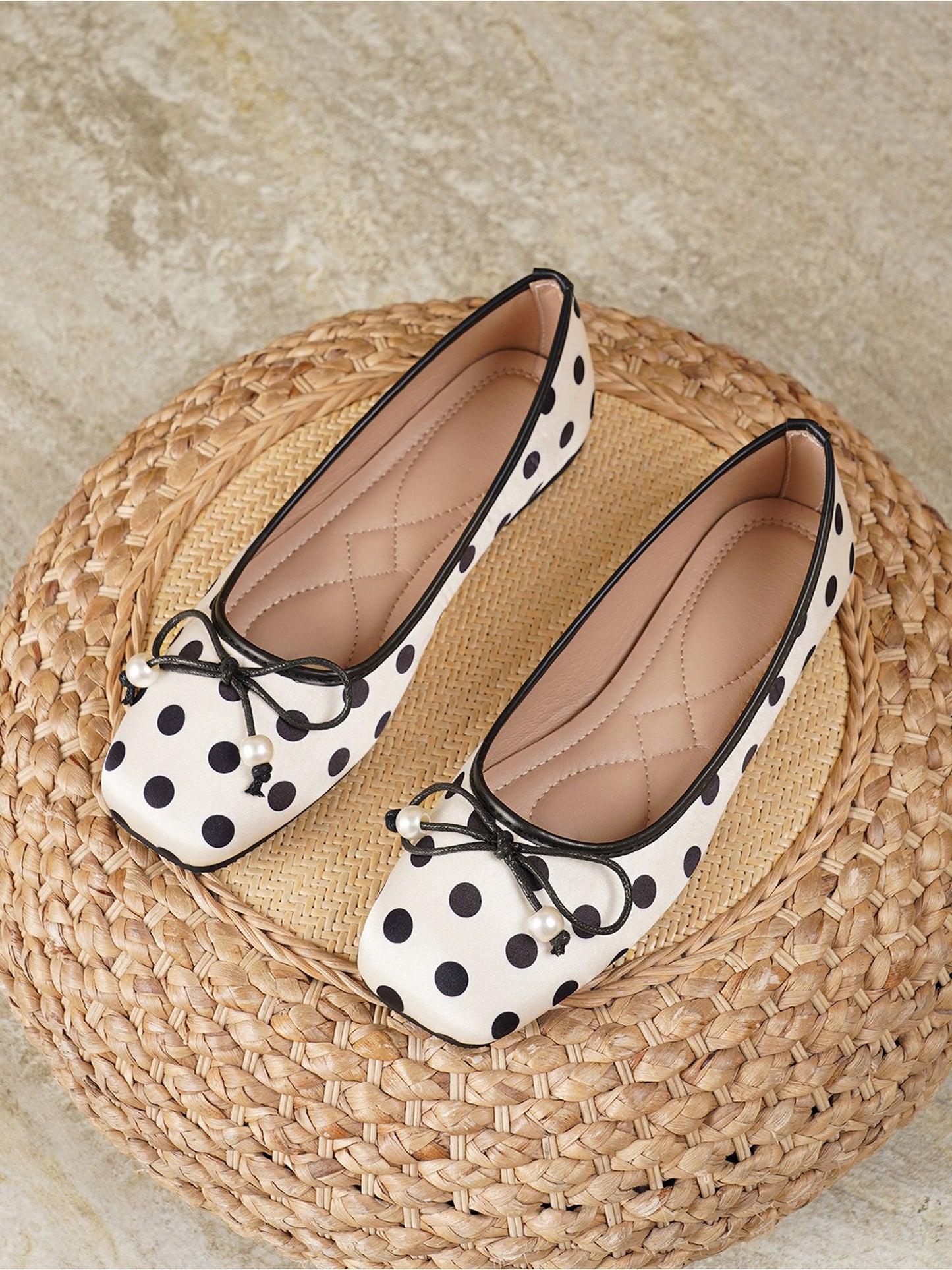 Square Toe Polka Dots Bow Ballerina Ballet Flats