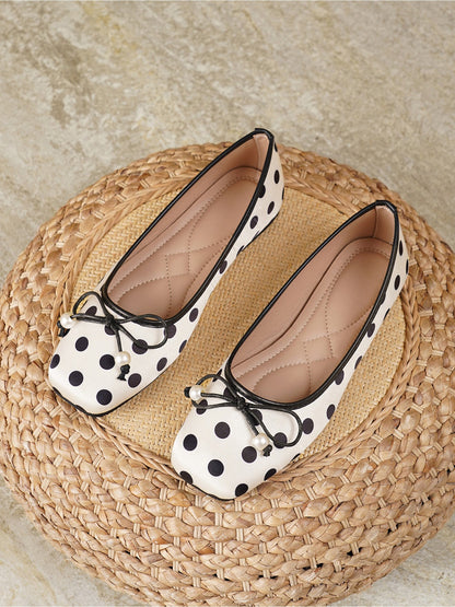 Square Toe Polka Dots Bow Ballerina Ballet Flats
