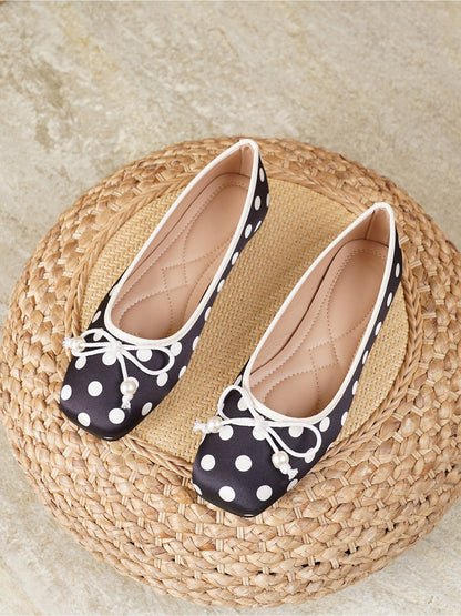 Square Toe Polka Dots Bow Ballerina Ballet Flats