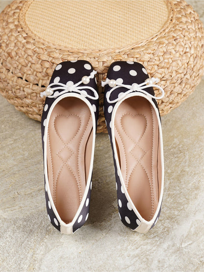 Square Toe Polka Dots Bow Ballerina Ballet Flats