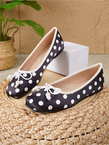 Square Toe Polka Dots Bow Ballerina Ballet Flats