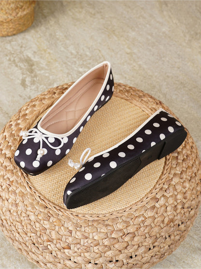 Square Toe Polka Dots Bow Ballerina Ballet Flats