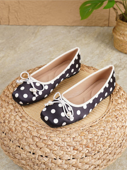 Square Toe Polka Dots Bow Ballerina Ballet Flats