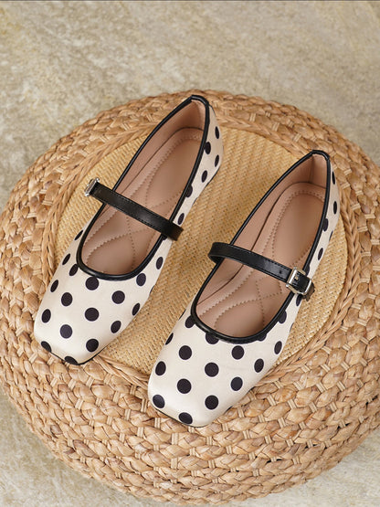 Polka Dots Square Toe Strappy Mary Jane Ballerina Ballet Flats