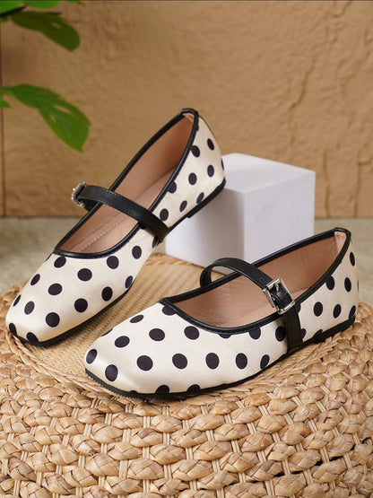 Polka Dots Square Toe Strappy Mary Jane Ballerina Ballet Flats