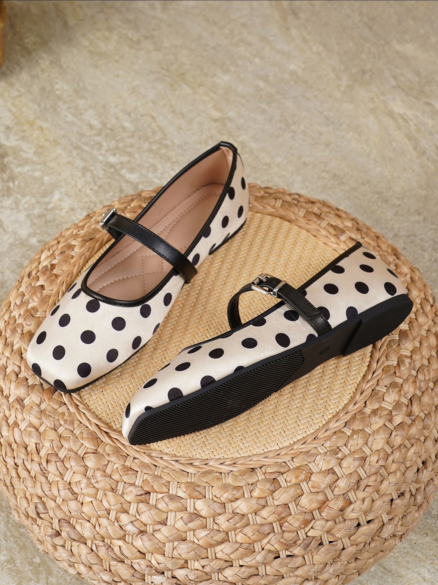 Polka Dots Square Toe Strappy Mary Jane Ballerina Ballet Flats