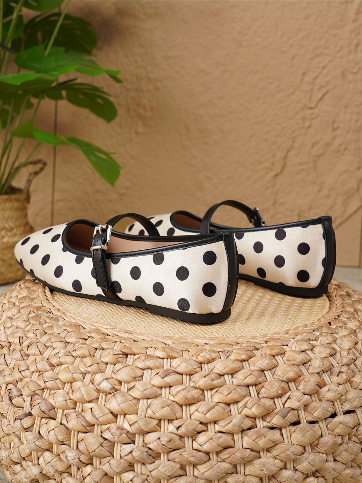 Polka Dots Square Toe Strappy Mary Jane Ballerina Ballet Flats