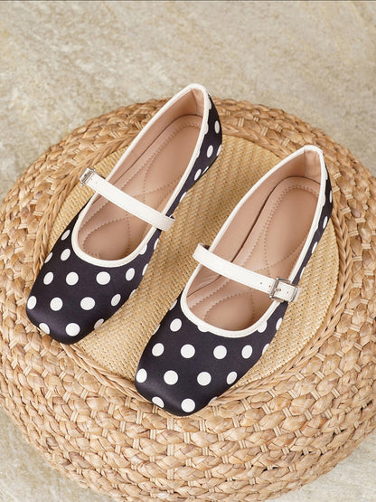 Polka Dots Square Toe Strappy Mary Jane Ballerina Ballet Flats