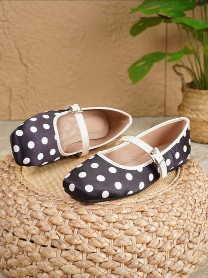 Polka Dots Square Toe Strappy Mary Jane Ballerina Ballet Flats