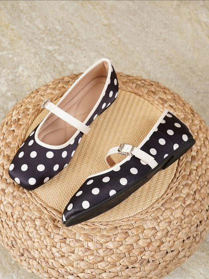 Polka Dots Square Toe Strappy Mary Jane Ballerina Ballet Flats