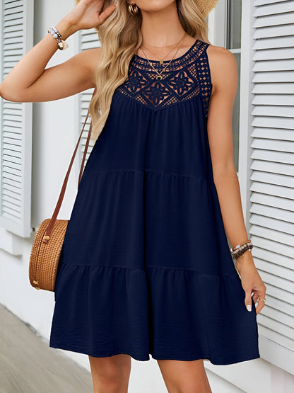 Boho Lace Sleeveless Tiered Above Knee Length Dress