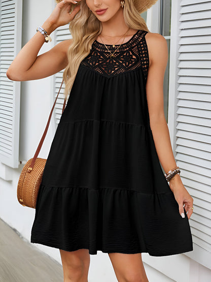Boho Lace Sleeveless Tiered Above Knee Length Dress