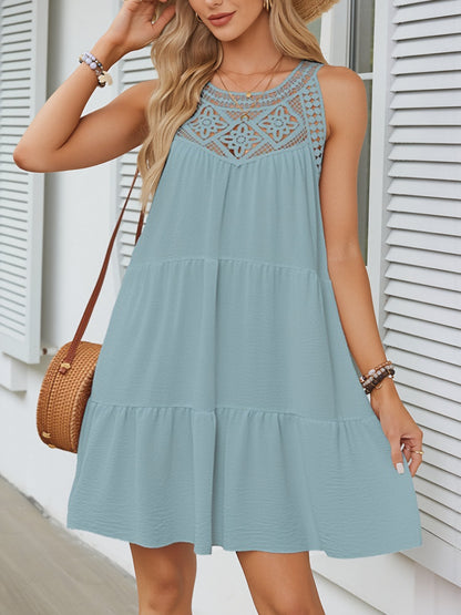 Boho Lace Sleeveless Tiered Above Knee Length Dress