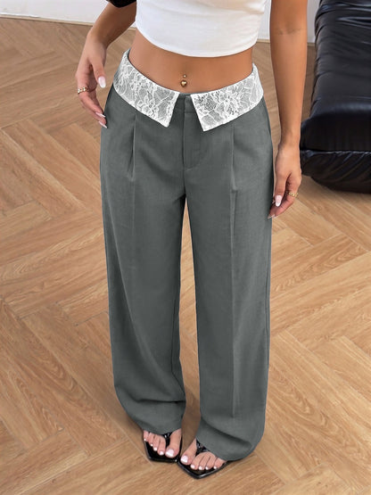 Lace Patchwork Straight Legs Trousers Pants