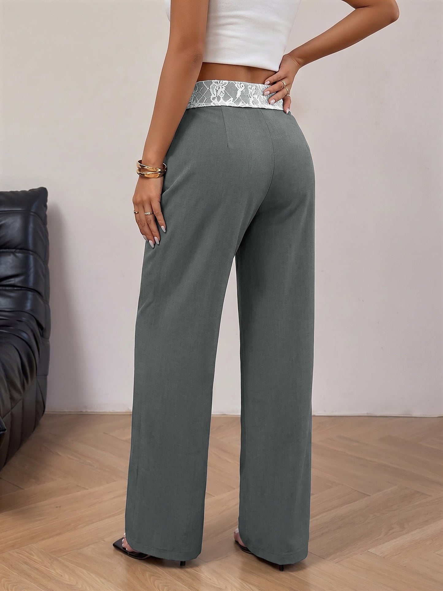 Lace Patchwork Straight Legs Trousers Pants