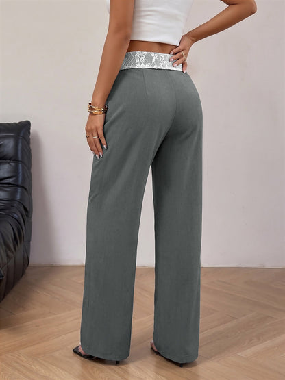 Lace Patchwork Straight Legs Trousers Pants