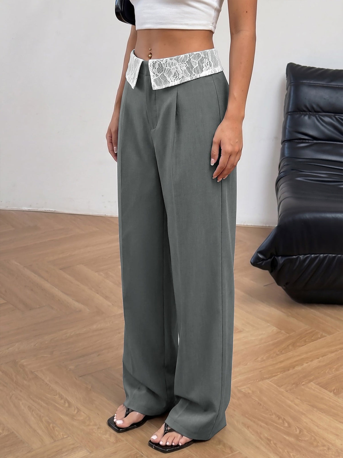 Lace Patchwork Straight Legs Trousers Pants