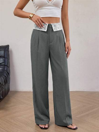 Lace Patchwork Straight Legs Trousers Pants