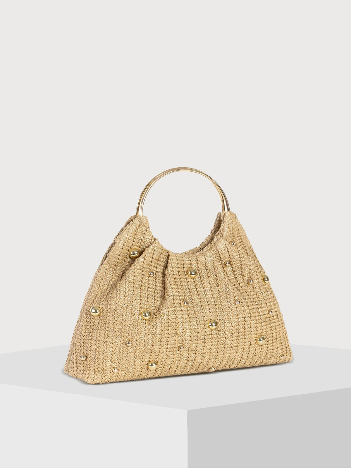 Straw-Woven Alloy Decor Handbags Clutch Bags