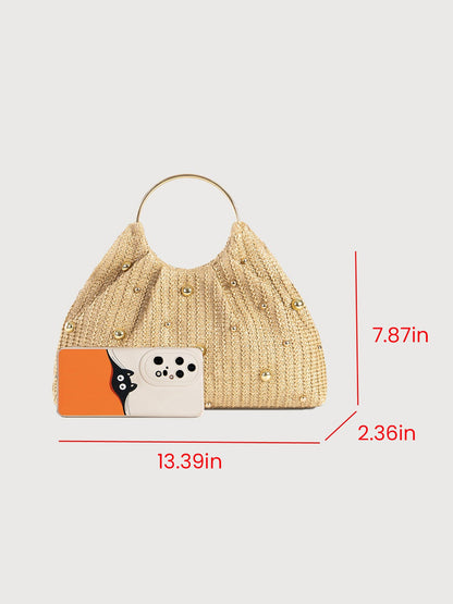 Straw-Woven Alloy Decor Handbags Clutch Bags