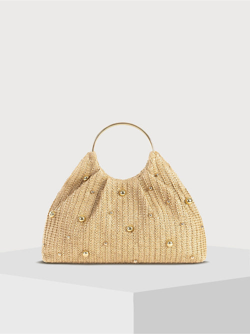 Straw-Woven Alloy Decor Handbags Clutch Bags