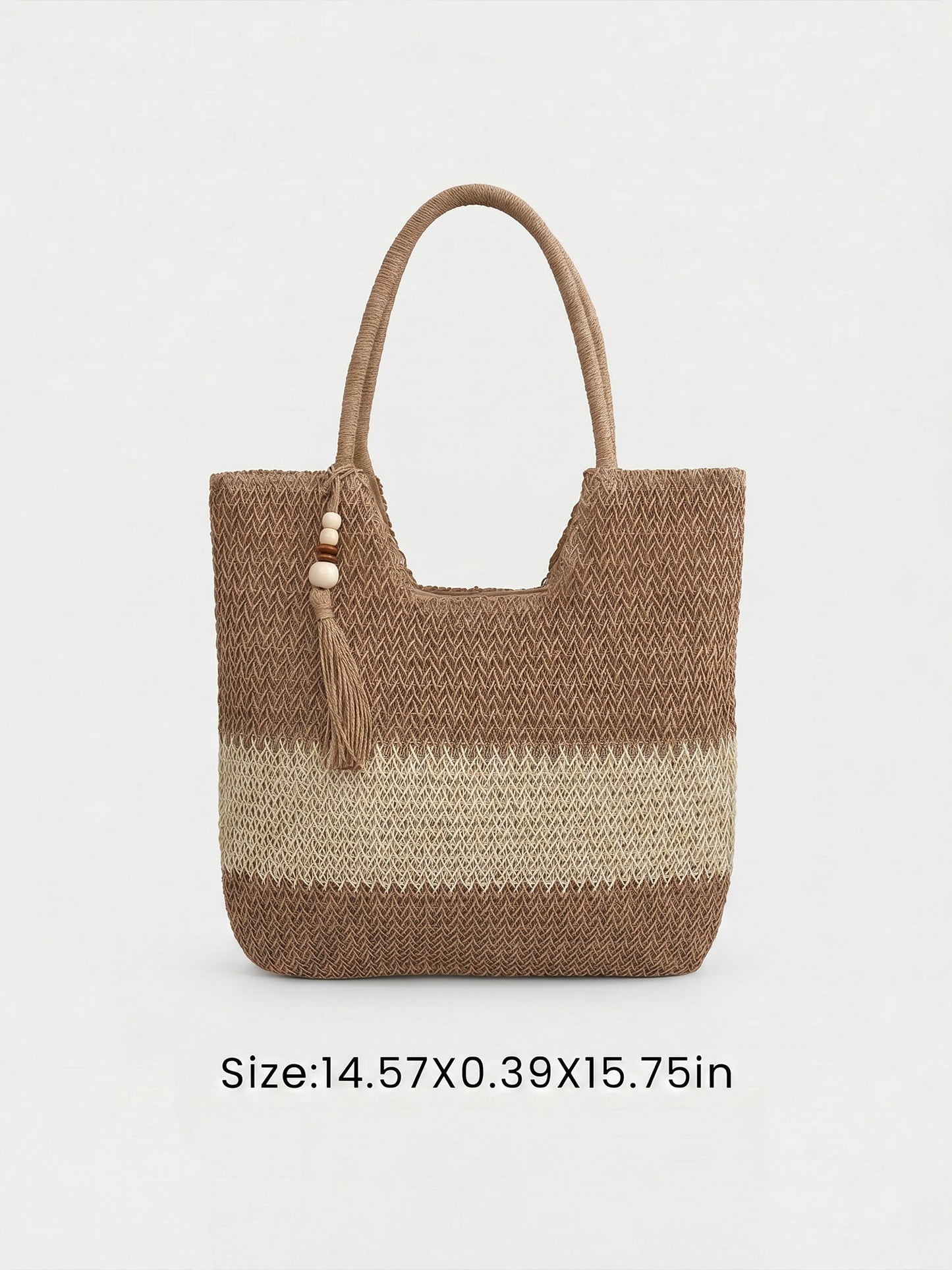 Colorblock Beach Vacation Straw Tote Bag