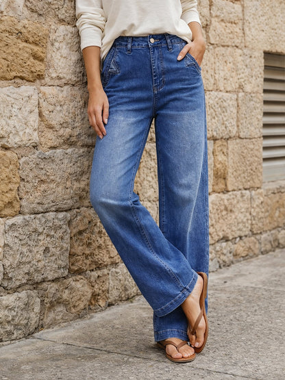 Denim Wide Leg Straight Leg High Waisted Jeans