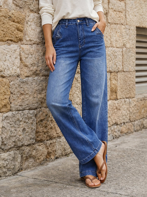 Denim Wide Leg Straight Leg High Waisted Jeans