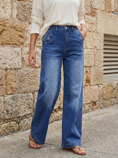Denim Wide Leg Straight Leg High Waisted Jeans