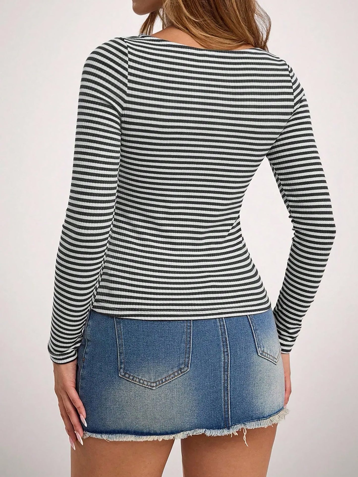Striped Boat Neck Long Sleeves Casual Blouse