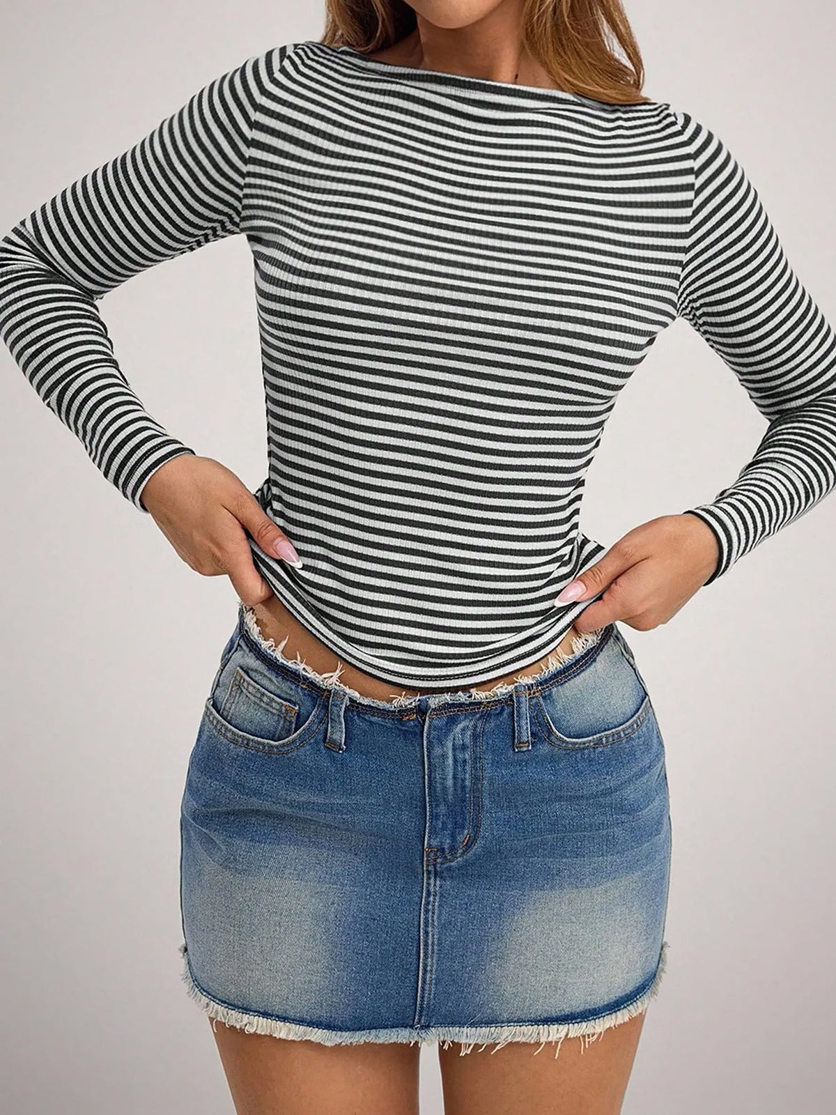 Striped Boat Neck Long Sleeves Casual Blouse