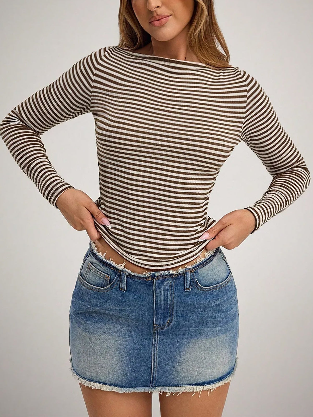 Striped Boat Neck Long Sleeves Casual Blouse
