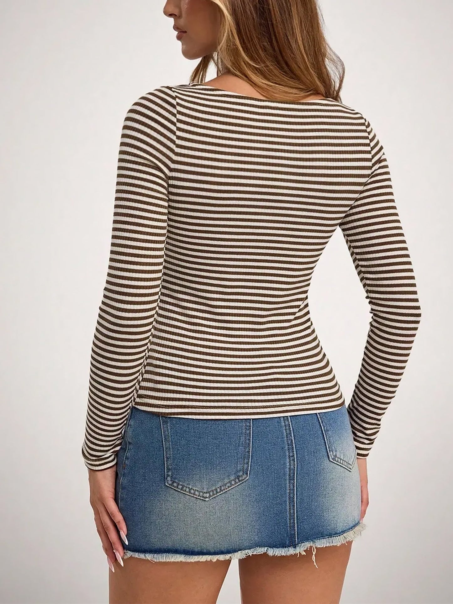 Striped Boat Neck Long Sleeves Casual Blouse
