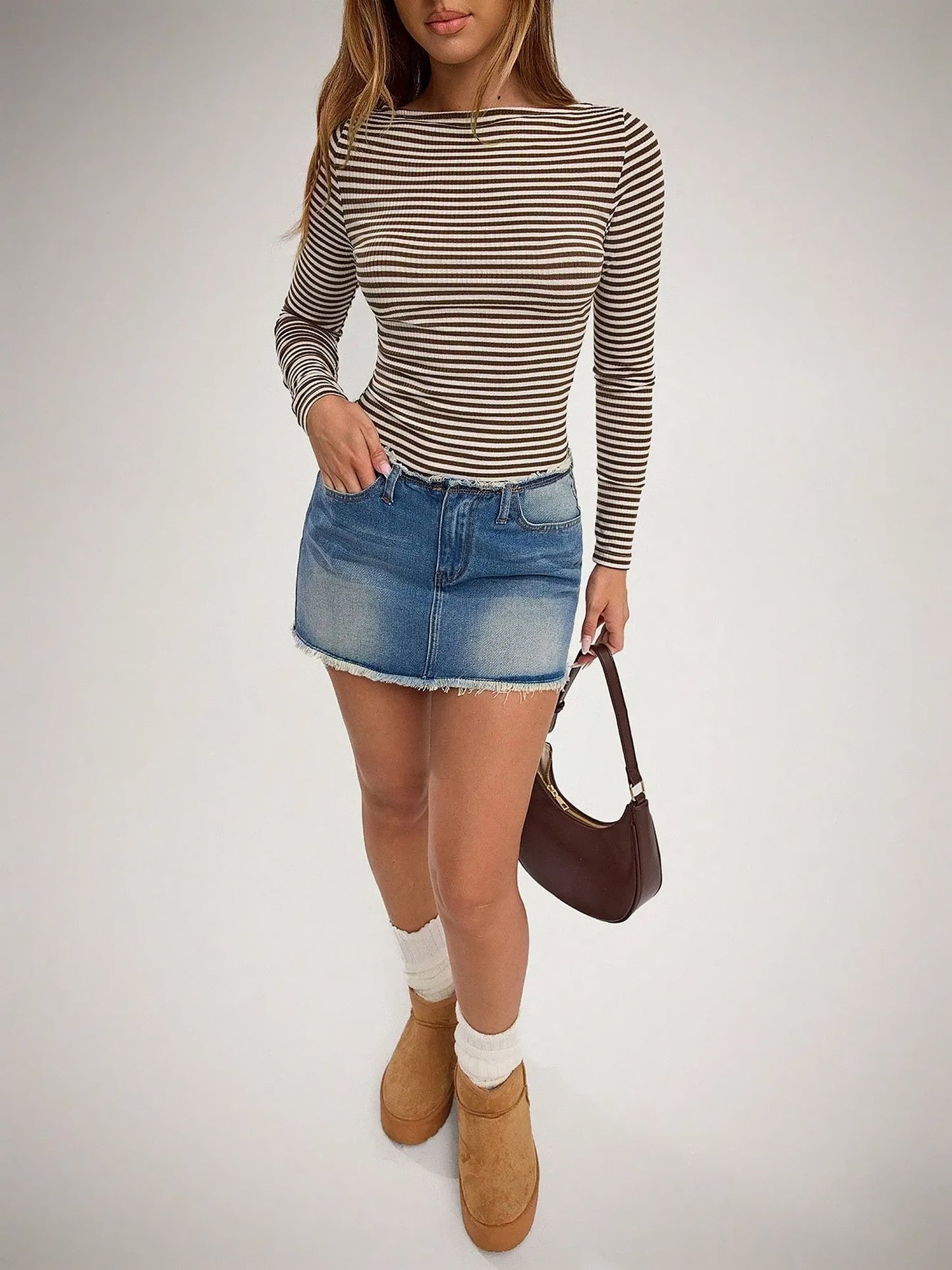 Striped Boat Neck Long Sleeves Casual Blouse