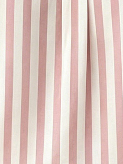 Notch Neck Buttoned Striped Long Sleeve Work Blouse