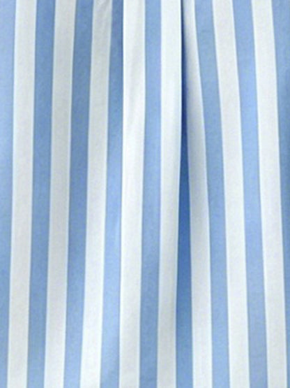 Notch Neck Buttoned Striped Long Sleeve Work Blouse