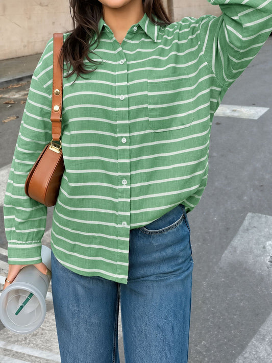 Loose Fit Long Sleeve Striped Button Down Shirt