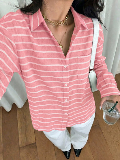 Loose Fit Long Sleeve Striped Button Down Shirt
