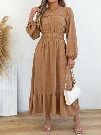 Swiss Dots Ruffled Long Sleeves Tiered Midi Dress