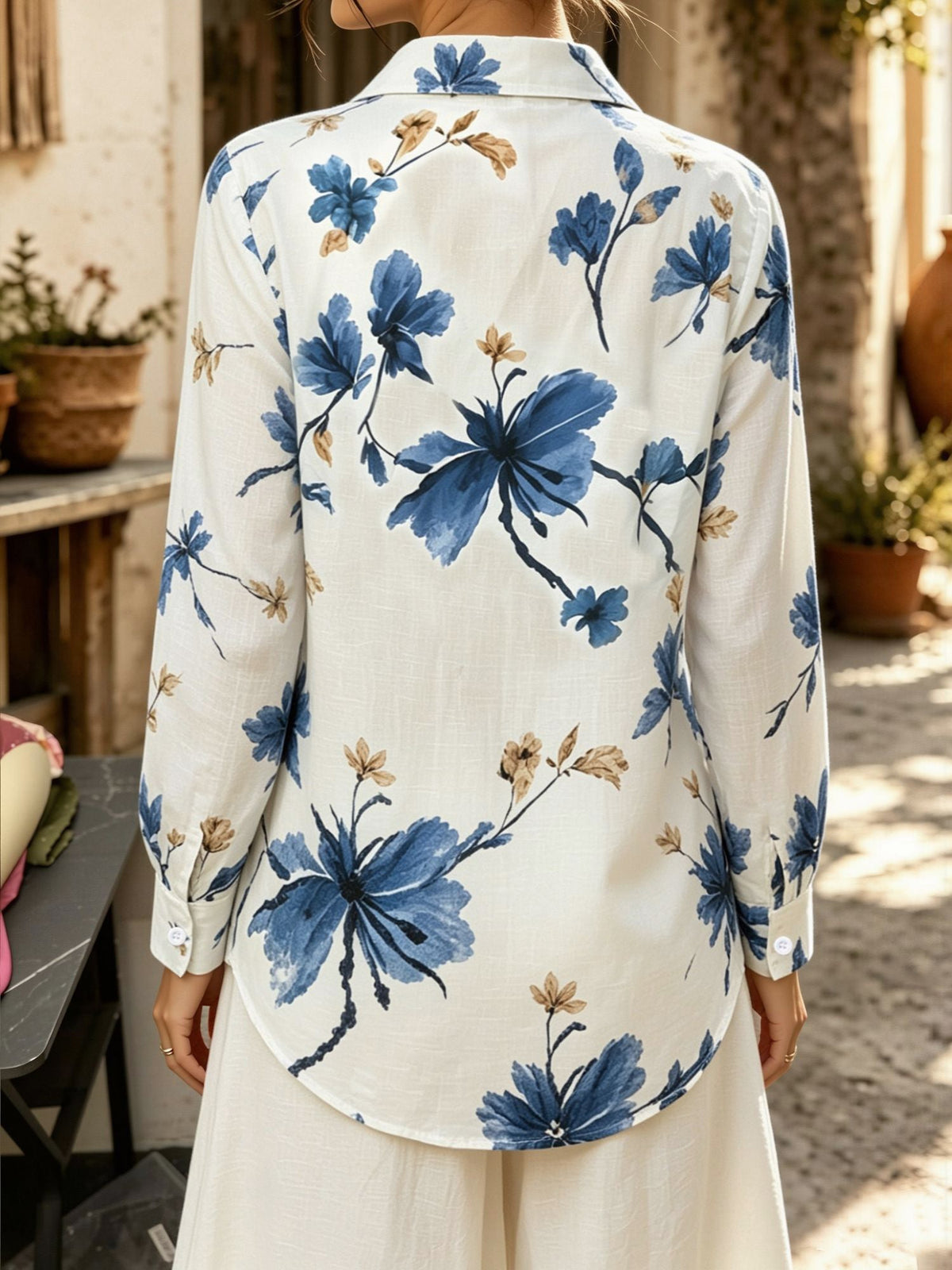 Floral Collared Button Down Long Sleeves Shirt