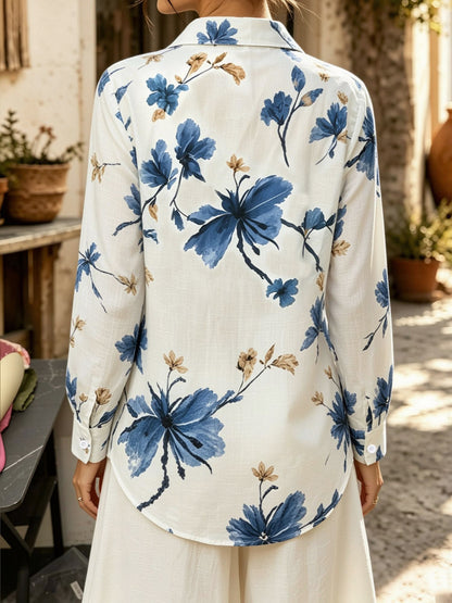 Floral Collared Button Down Long Sleeves Shirt