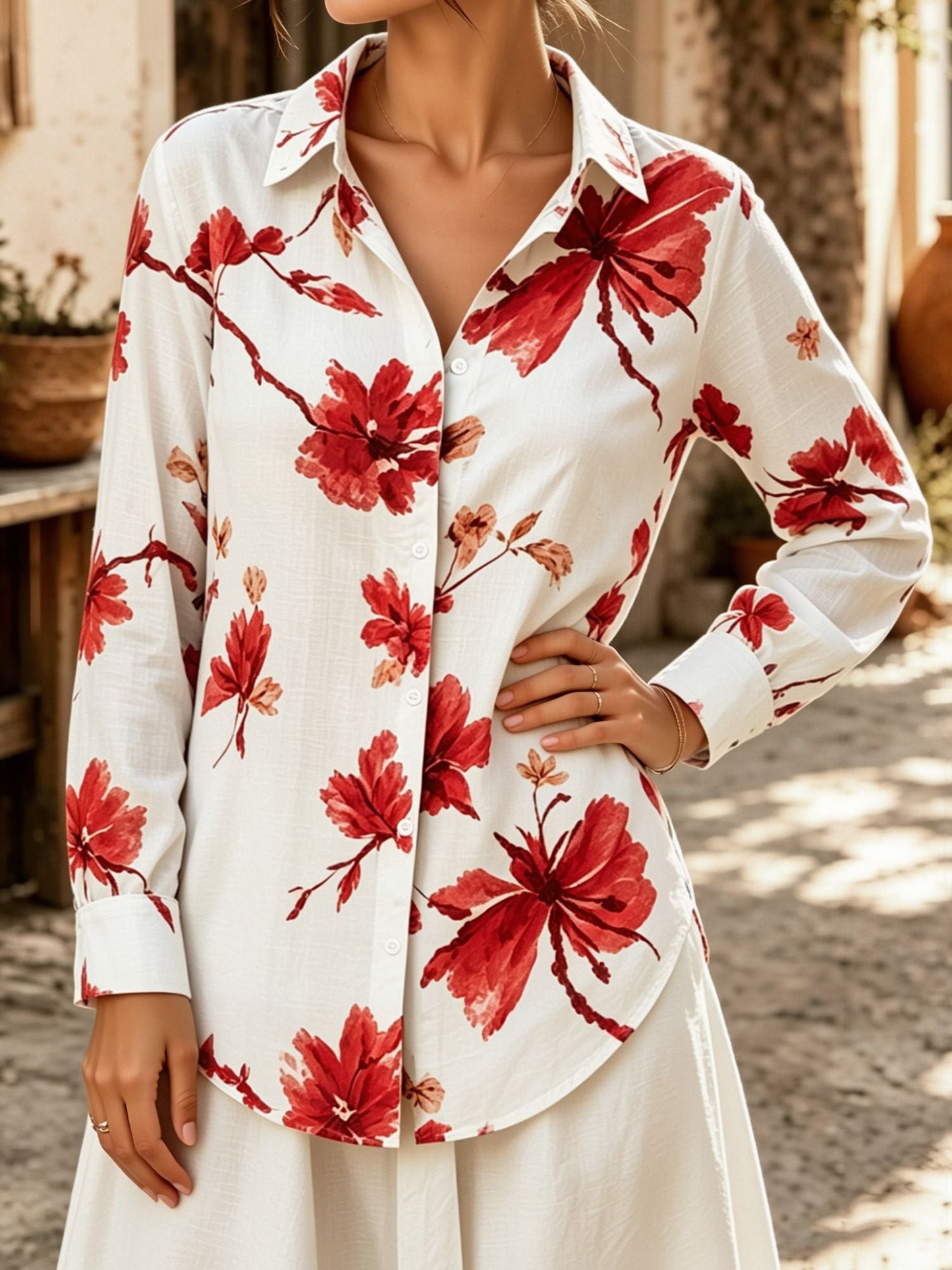 Floral Collared Button Down Long Sleeves Shirt