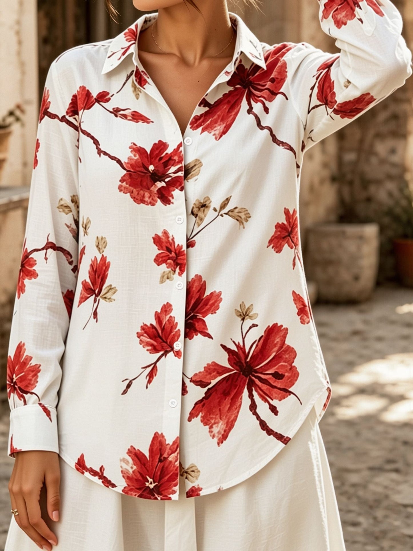Floral Collared Button Down Long Sleeves Shirt