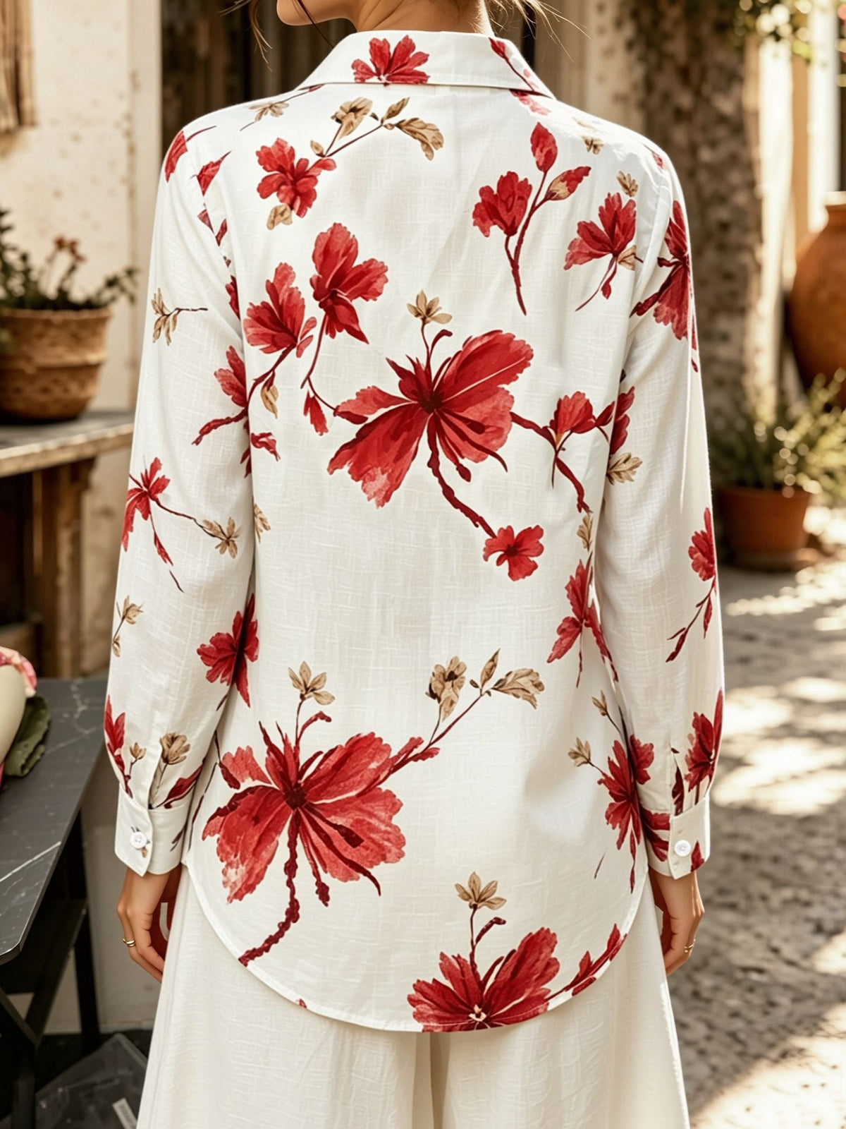 Floral Collared Button Down Long Sleeves Shirt