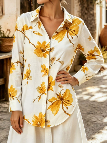 Floral Collared Button Down Long Sleeves Shirt