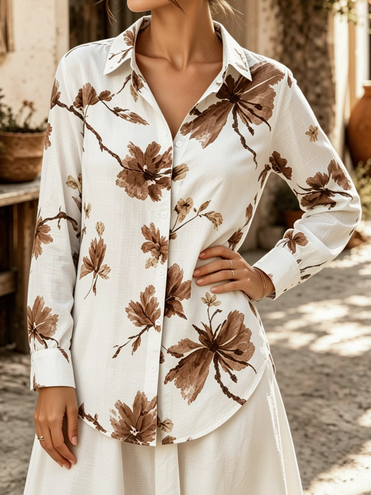 Floral Collared Button Down Long Sleeves Shirt