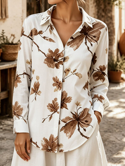 Floral Collared Button Down Long Sleeves Shirt