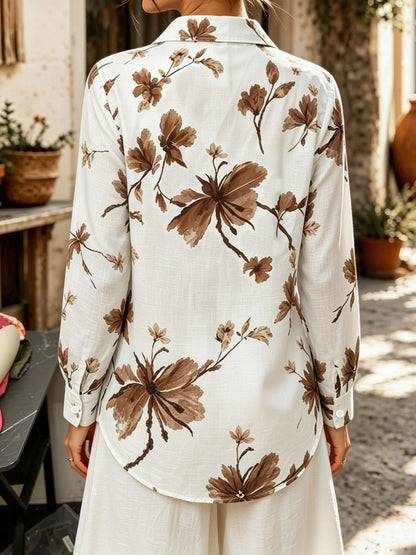 Floral Collared Button Down Long Sleeves Shirt