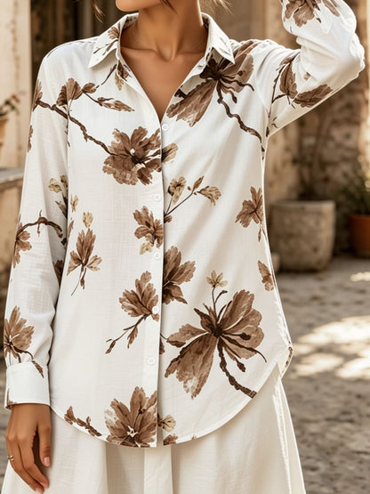 Floral Collared Button Down Long Sleeves Shirt